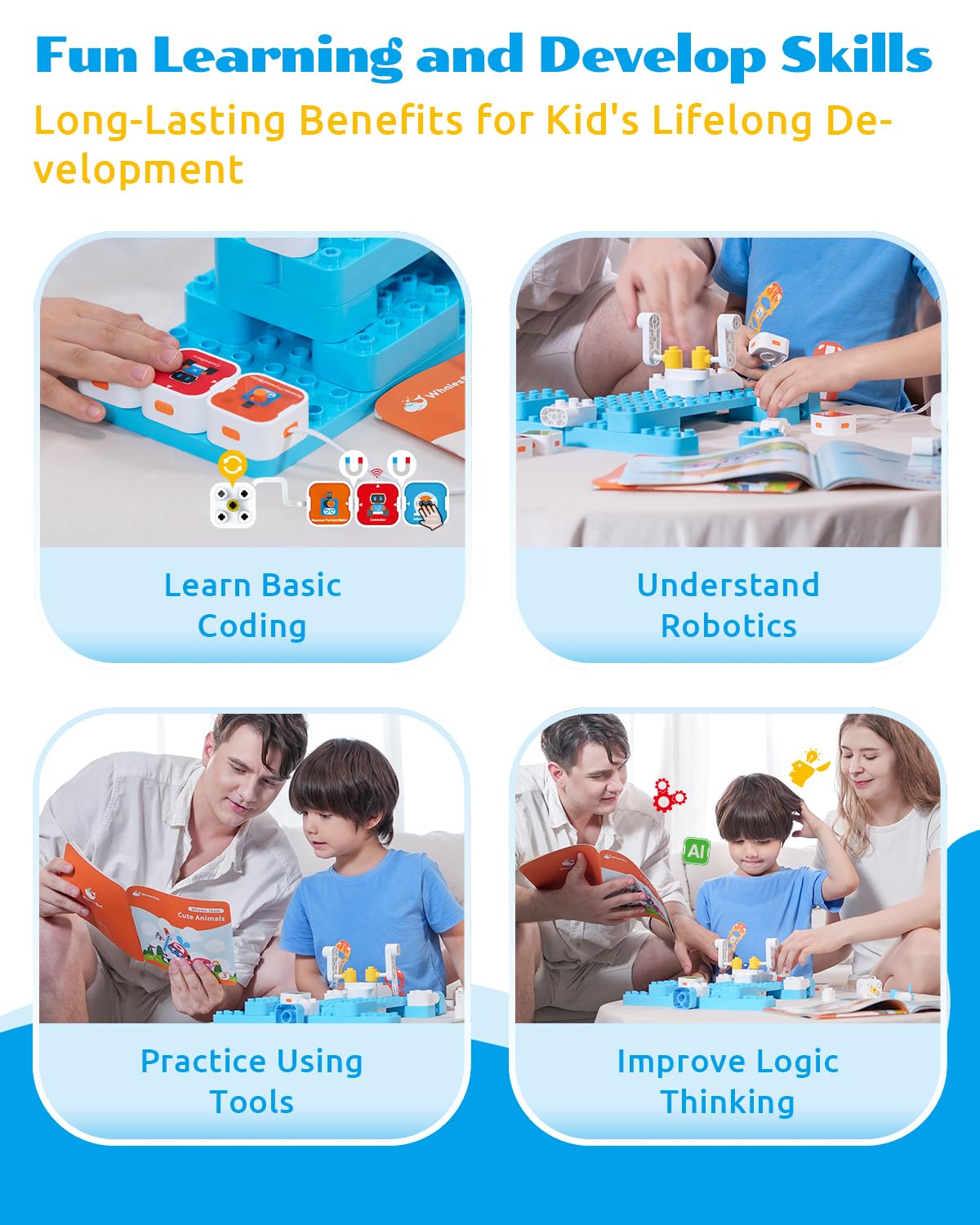 WhalesBot A3 12-in-1 STEM Blocks Coding Robot Kit for Kids, 61-Piece Educational Building Set with Interactive Storytelling, Ideal Toy Gift for Boys & Girls Ages 3-6