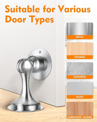 Door Stoppers Magnetic Door Catch, 2 Pack Stainless Steel Magnetic Door Stop, Double-Sided Adhesive Tape, No Drilling, Screws for Stronger Mount, Holder Your Door Open for Wide Doors