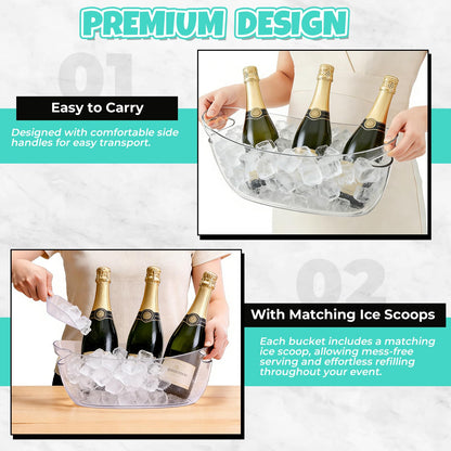 FLKQC Ice Buckets 2-Pack, 5L Large Clear Acrylic Beverage Tubs with Scoops, Plastic Champagne Wine Beer Cooler for Parties, Mimosa Bar, Cocktail & Outdoor Events, Beverage Cooling Buckets