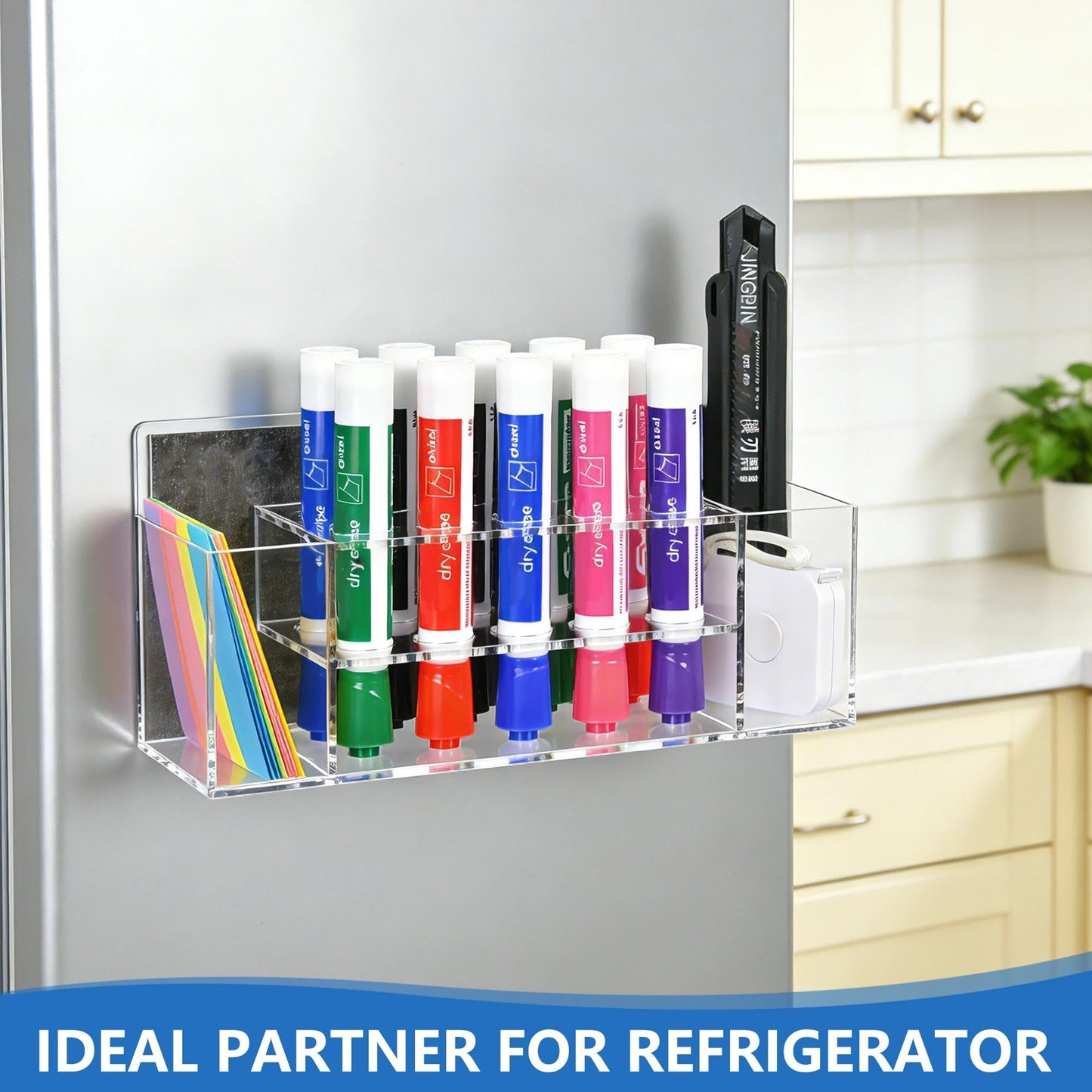 VieFantaisie Acrylic Magnetic Dry Erase Marker Holder, 10 Slots Clear Magnetic Marker Pen Holder, Magnet Storage for Whiteboard, Desk Locker Organizer Accessories, Office, Classroom, Home