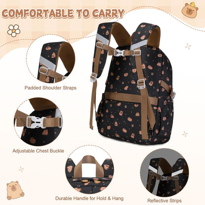 Similove Capybara Theme Backpack for School Girls, 35PCS Kids Backpack Set with School Supplies Stationery Kit Lunch Box Pencil Case, Cute Girls Bookbag for Kindergarten Elementary Student