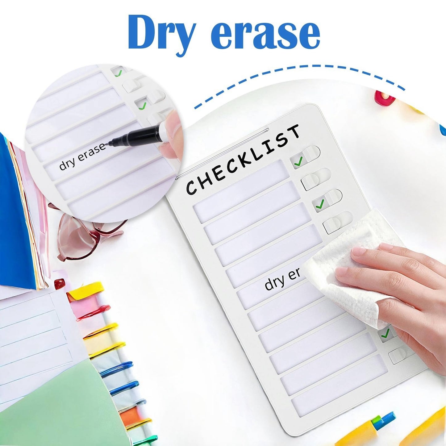 2pcs Dry Erase Chore Chart, Standable Whiteboard Checklist Board, Chore Chart for Kids Routine Chart with Two Markers (Standable)