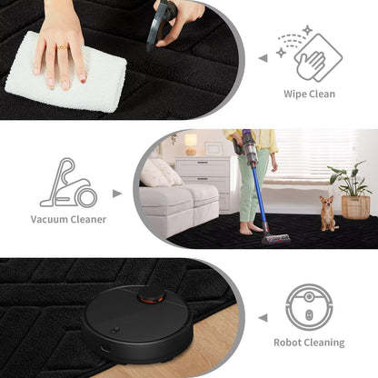 Flagover 3x5 Black Washable Area Rug for Bedroom, Modern Geometric Shag Non-Slip Living Room Rugs, Fluffy Plush Soft Memory Foam Carpet for Kids Boys Room Nursery Room Dorm Bedside Decor