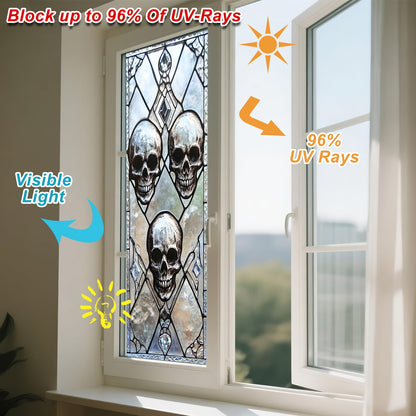 IVN Privacy Window Film Decorative Stained Glass Skull Design, Gothic Static Cling Window Film for Living Room Bedroom Door Panel 17.7 x 39.3 Inch