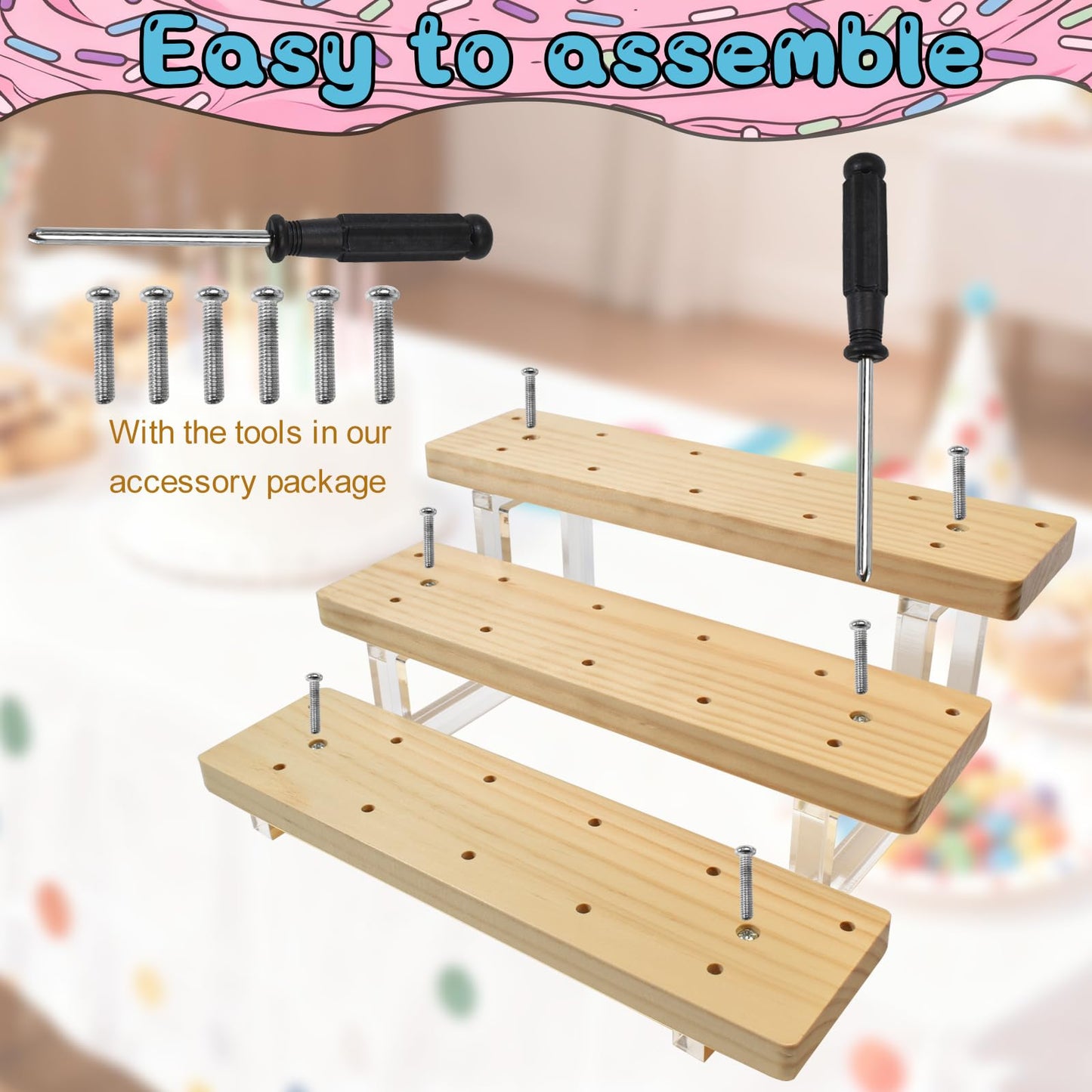 Riqwm Iro 3 Tier Cake Pop Stand Display Riser，33 Holes Wooden Lollipop Holder，Acrylic Pine Wood Sticks Dessert Display Stands for Party Weddings Birthday Christmas halloween Day Candy Decorative