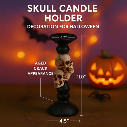 OYATON Pillar Candle Holder for Halloween Decoration Indoor, Skull Candlestick Holder for 3 Inches Pillar Candle