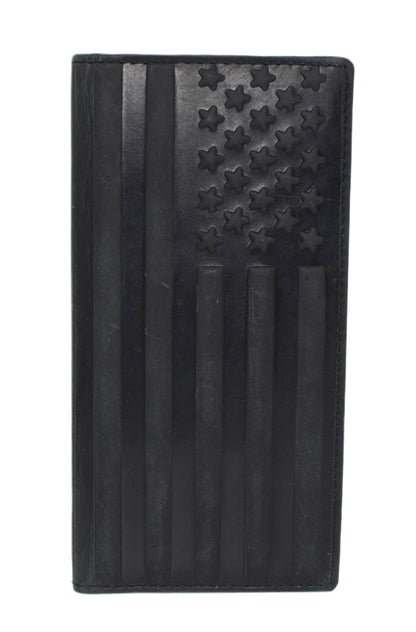 Genuine Leather Checkbook Cover For Men & Women Checkbook Holder Wallet RFID Blocking USA Series (USA Flag Black)