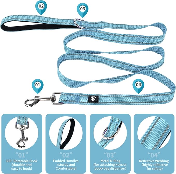 NESTROAD Dog Collar and Leash Set,Reflective Dog Collars with Quick Release Buckle,Adjustable Nylon Pet Collar for Small Medium Large Dogs(Medium,Blue)
