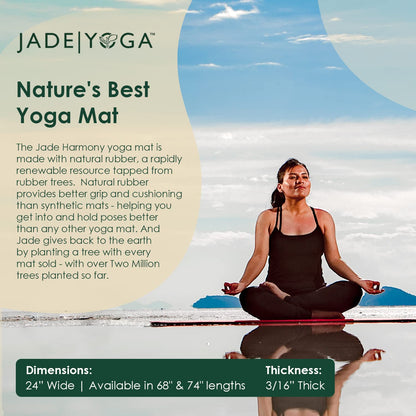 JadeYoga Harmony Yoga Mat- Durable & Thick Gym Fitness Mat, Non-Slip Natural Rubber Yoga Mat- Home Exercise & Stretching Mat, Workout Mat- Yoga Pilate Meditation for Women & Men (Midnight Blue, 74'')