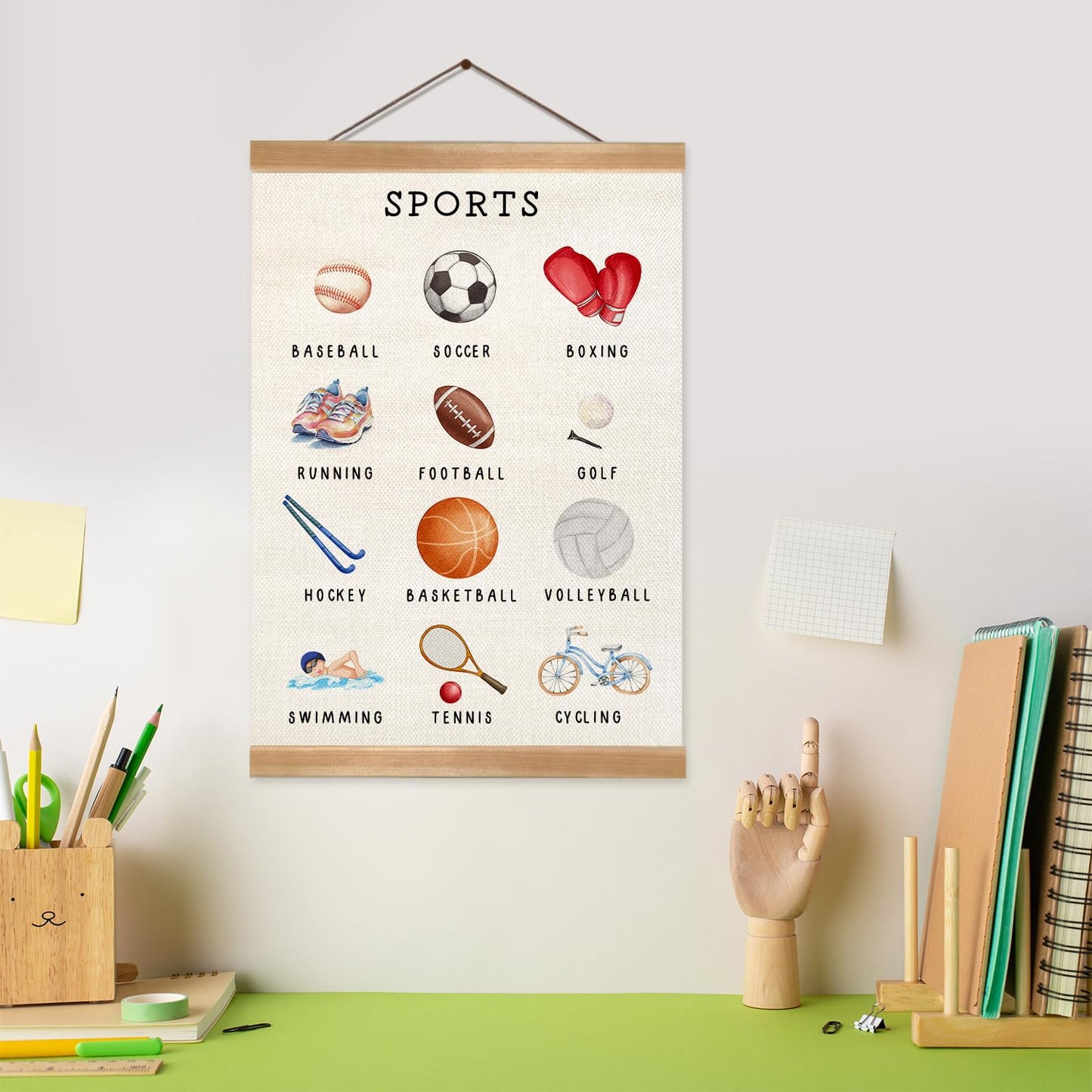 ZTGDA Sports Wall Art Poster–Sports Educational Canvas Print Poster with Hanger Frame, Cute Illustration Wall Banner for Classroom Playroom Nursery Decor 12x16Inch