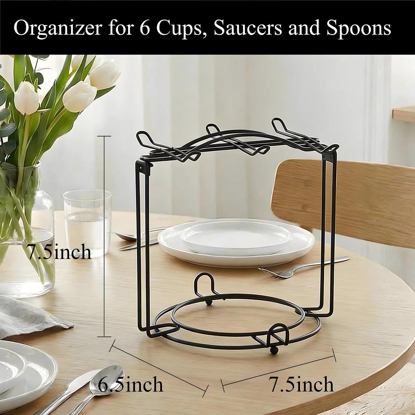 YOLIFE Tea Cup Holder for Countertop, Metal Cup and Saucer Display Stand, Foldable Tea Station Organizer, Espresso Coffee Cups Rack for Home or Bar Decor