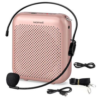 Norwii Bluetooth Voice Amplifier, Power Amplifiers, Portable Mini Wired Microphone Headset for Teacher Classroom & Outdoor Lectures, Teaching, Tour Guides, USB-C Rechargeable - 2000mAh, Rosegold