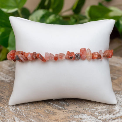 Carnelian Natural Gemstone Bracelets, Chakra Crystal Healing Chip Stretch Bracelets, Gemstone Polished Irregular Crystals, Crystal Irregular Chips Beads Stretch Bracelets (Carnelian)