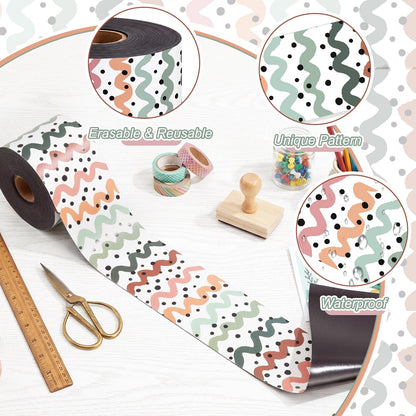 Tenceur 48 ft x 2.76 Inch Magnetic Borders for Whiteboard Decoration, Boho Polka Dot Wave Magnetic Bulletin Board Border Set for Summer Classroom Office Chalkboard Poster Board Decor