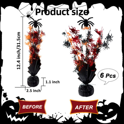FUBININA 6 Pack Halloween Table Decoration Party Centerpieces Spider Gleam 'N Metallic Foil Spray Glitter Halloween Centerpiece Table Centerpieces Decor for Birthday Party Supplies, Black Orange Red