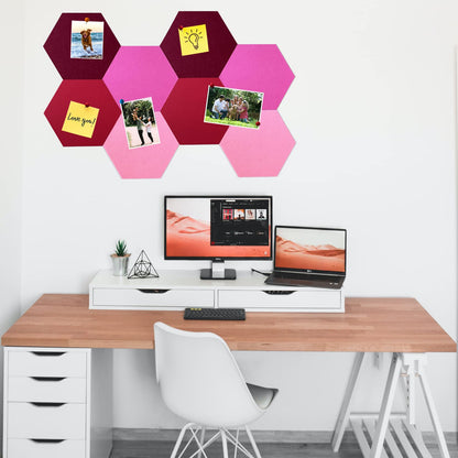 HULAVO 8Pcs Hexagon Felt Cork Board Tiles, Self Adhesive DIY Bulletin Board Pin Board for Office School Home Wall Decor Stickers Memos Photos Display (Gradual Red)