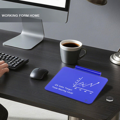 TOWON Navy Blue Glossy Mini Desktop Glass Whiteboard, 8 x 6 in Small Dry Erase Board for Desk with Pen Holder, Pure Glass Writing Surface with Accessories for Executive Office & Aesthetic Home Décor
