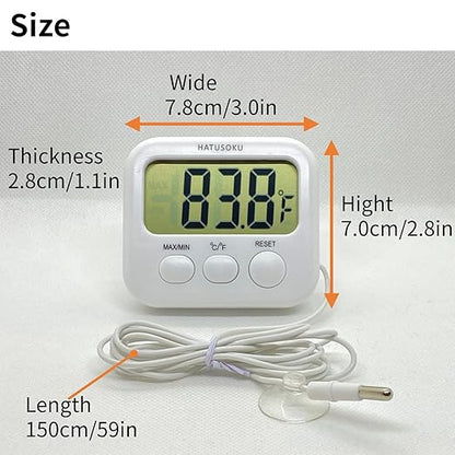 HATUSOKU Digital Thermometer with External Sensor, Magnet, Suction Cup, Water Thermometer, Aquarium, Refrigerator, Freezer (White)
