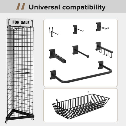 Urban Deco Triangular Grid Wall Panels for Vendor Booth - Gridwall Display Stand with Accessory 24 Hooks, 1 Set Display Racks for Vendor Events (Black)