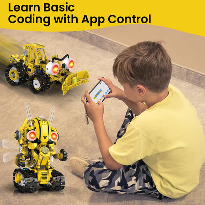 HPROMOT 5-in-1 STEM Robot Building Kit for Kids Ages 8-16, Remote & App Controlled, Rechargeable Engineering Learning DIY Coding Toy, Educational Building Blocks Gift for Girls & Boys (673 PCS)
