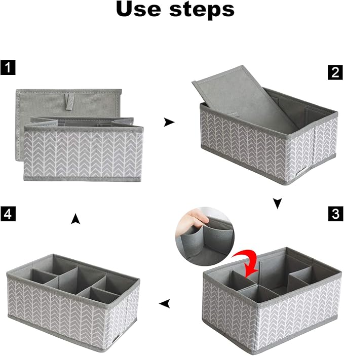 Cosmetic Storage Bins Makeup Organizer, Adjustable Multifunction Storage Box Desk Drawer Divider for Makeup Brushes, Bathroom Countertop or Dresser, Set of 3 (Grey)