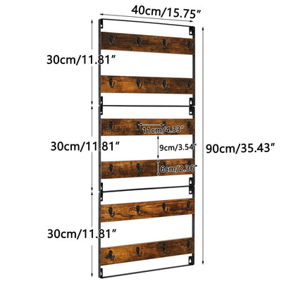 IBUYKE Mug Racks for Wall,Set of 3, 24-Hook Large Coffee Mug Holder Wall Mounted, Rustic Wood Coffee Mug Rack Display Organizer for Kitchen, Home,Bar, Coffee Station,Rustic Brown TBJ005H-3