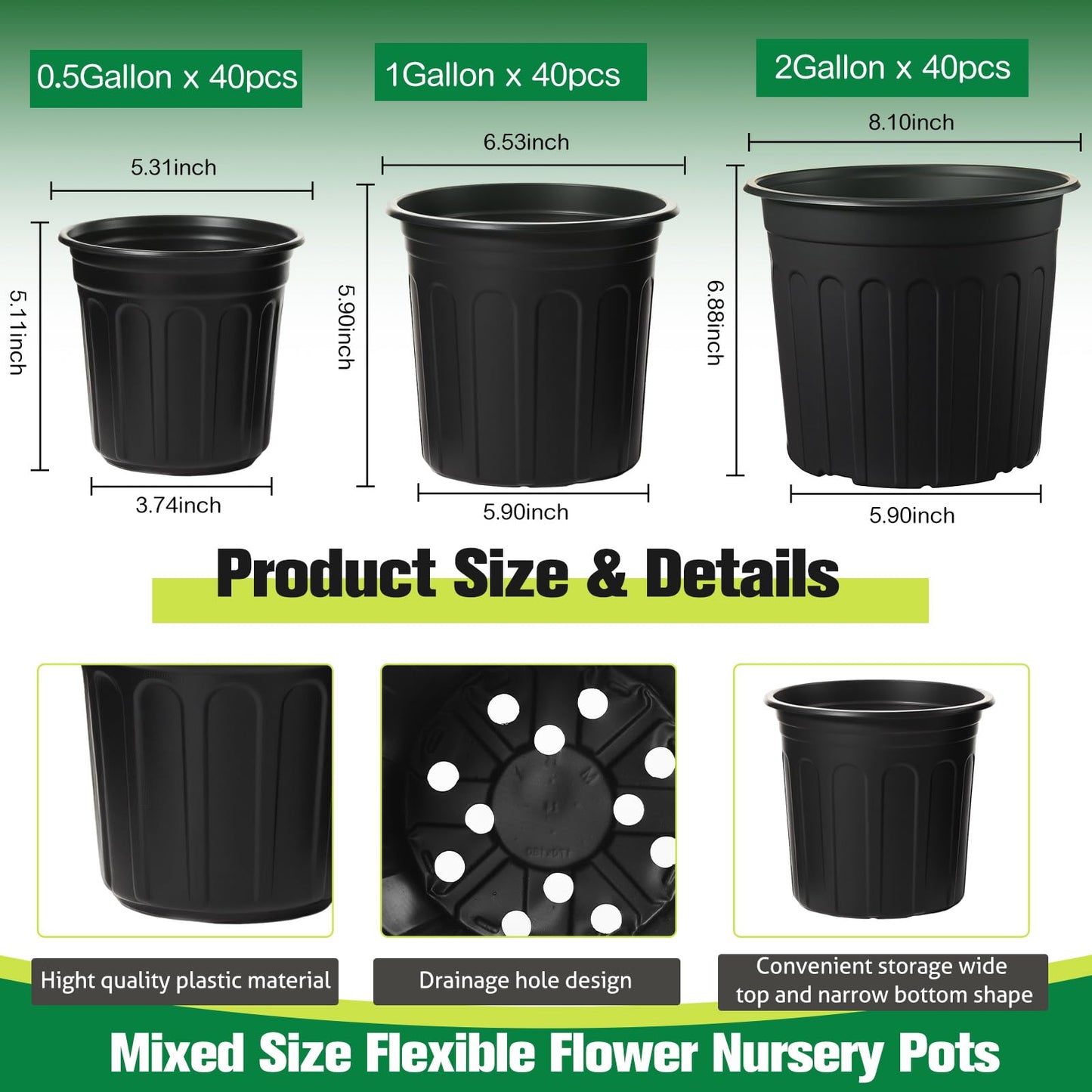 Ziliny 120 Pack 0.5 1 2 Gallon Plant Nursery Pots with 120 Plant Labels Thickened Flexible Plastic Pots for Plants Disposable Garden Pot Flower Container for Succulent Seedling Cutting Transplanting