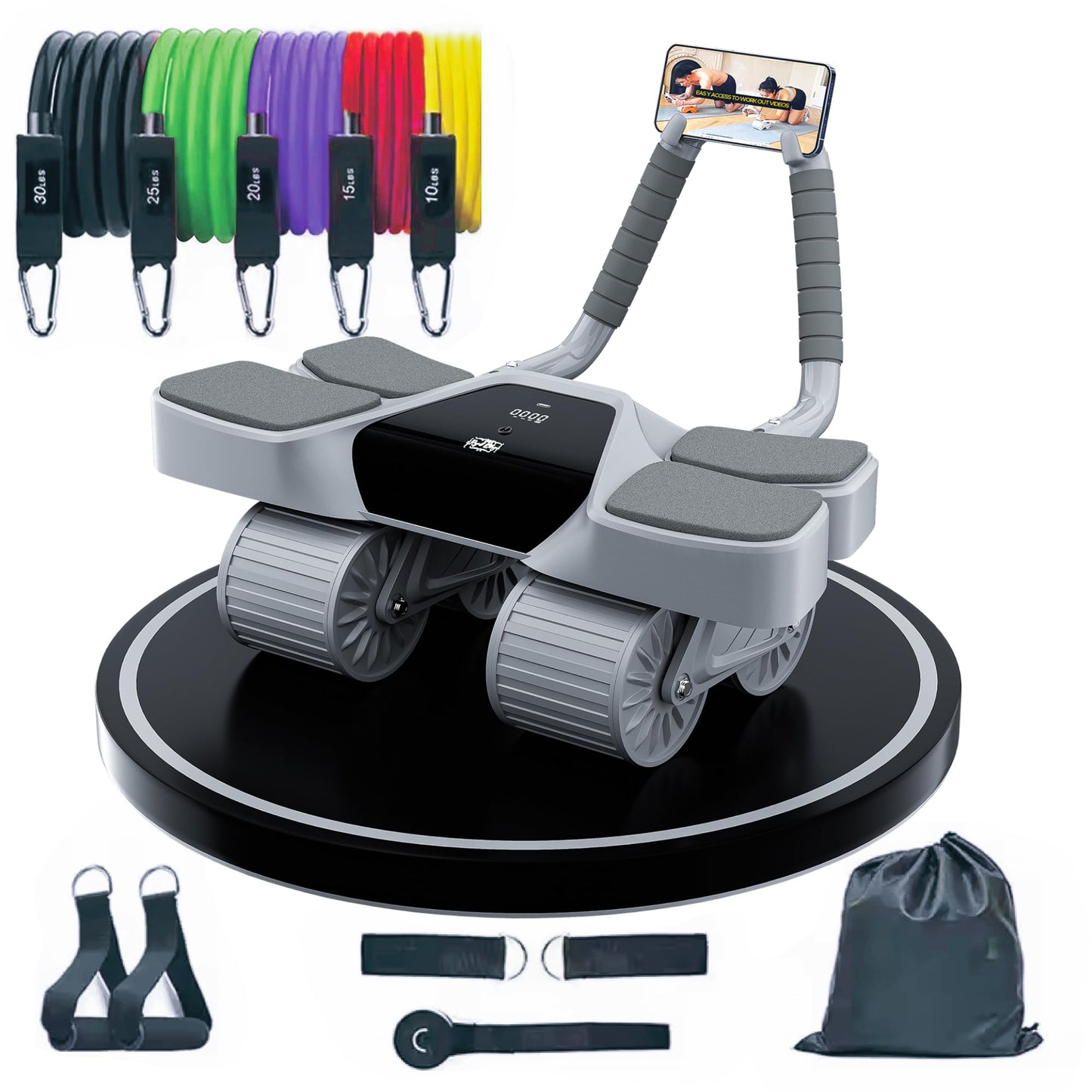 2025 New 4-Wheel Abdominal Roller with Elbow Support : Latest Upgraded High-Performance Exercise Machine With Automatic Rebound, Multi- layered Anti-Slip Design with Calorie Counting LCD Screen