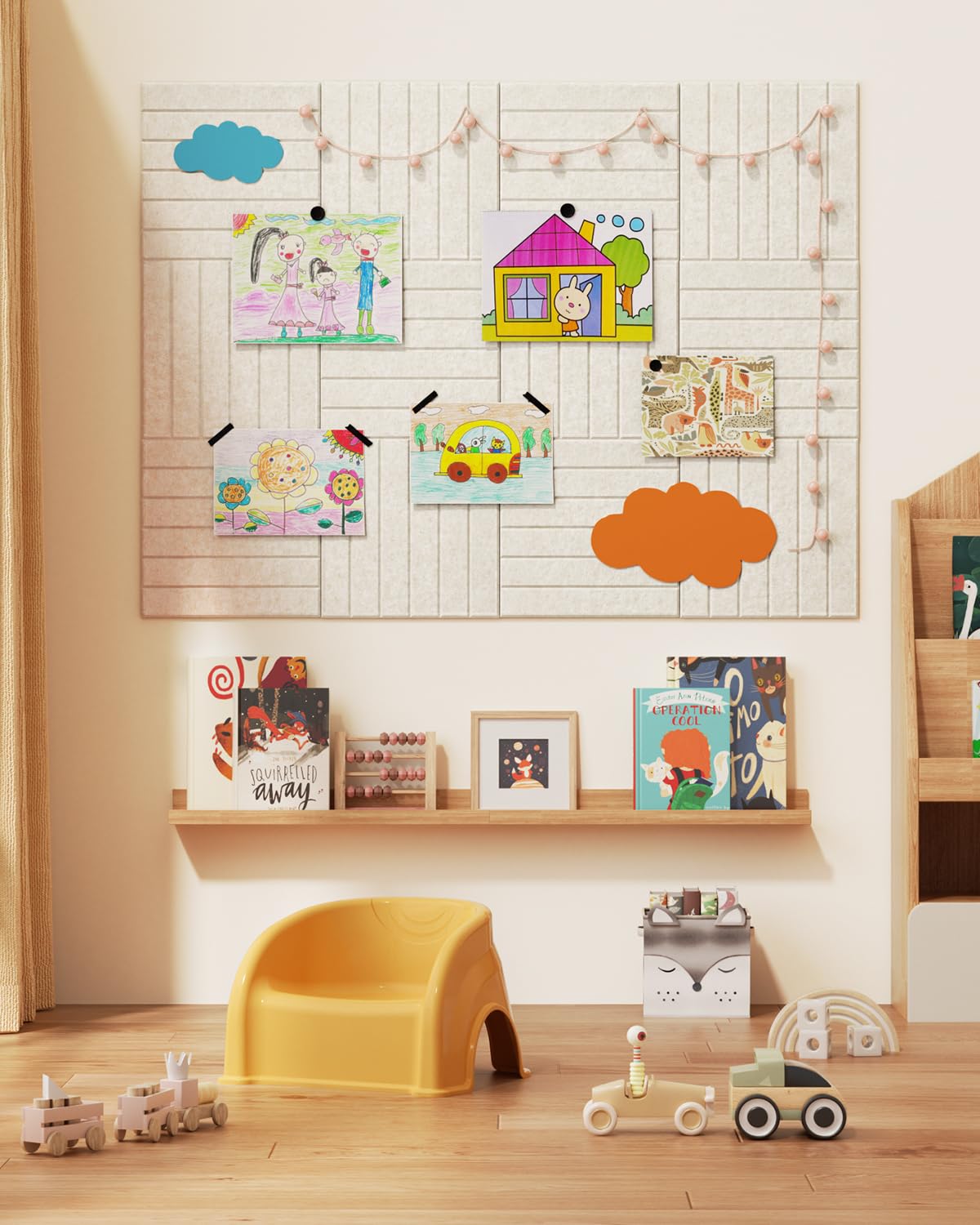 Woovio Large Cork Board, 48" X 36" Bulletin Board, 12 Pack Felt Pin Boards Cork Boards for Walls Office Home Decor, Classroom with 60 Safe Removable Adhesive Tabs Beige