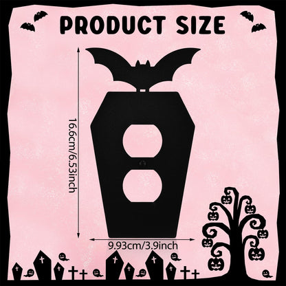 Peryiter 6 Pcs Gothic Coffin Black Outlet Covers Wall Plate Bat Coffin Gothic Room Decor Duplex Plug Socket Light Switch Covers Decorative Goth Decor for Bedroom Home Kitchen(Black,Bat)