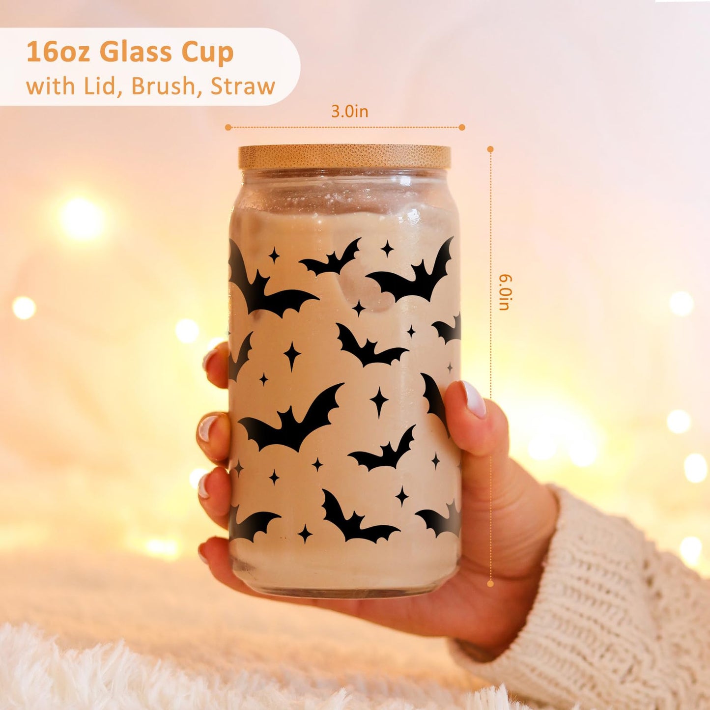 Fairy's Gift Halloween Bats Cup, Halloween Spooky Gifts, Bat Lovers Gothic Glass Cup, Cute 16 oz Iced Coffee Glass Tumbler, Boo Basket Stuffers, Goth Girl Party Stuff, Gothic Spooky Gifts for Women
