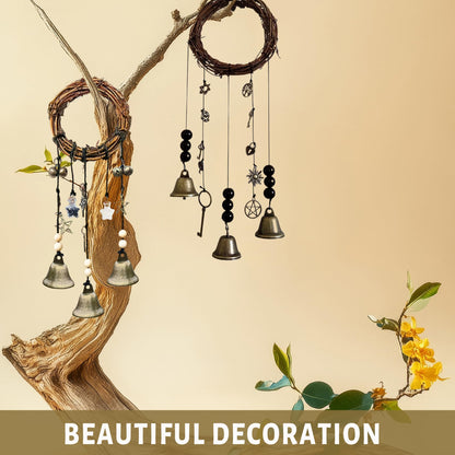 4 Pcs Witch Bells Protection Door Knob Hanger Witch Wind Chime, 3.1 Inch Wreath Handmade Door Hanger Bell for Clear Negative Energy Witchcraft,Home Door Doorknob Witchcraft Decor Supplies(Round Bell)