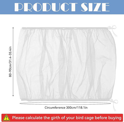 Trinkrittey Large Bird Cage Seed Catcher, 31 x 118 inches Adjustable Large Bird Cage Cover Elastic Band Mesh Cages Cover Skirt Nylon Mesh for Parakeet Parrot Cages