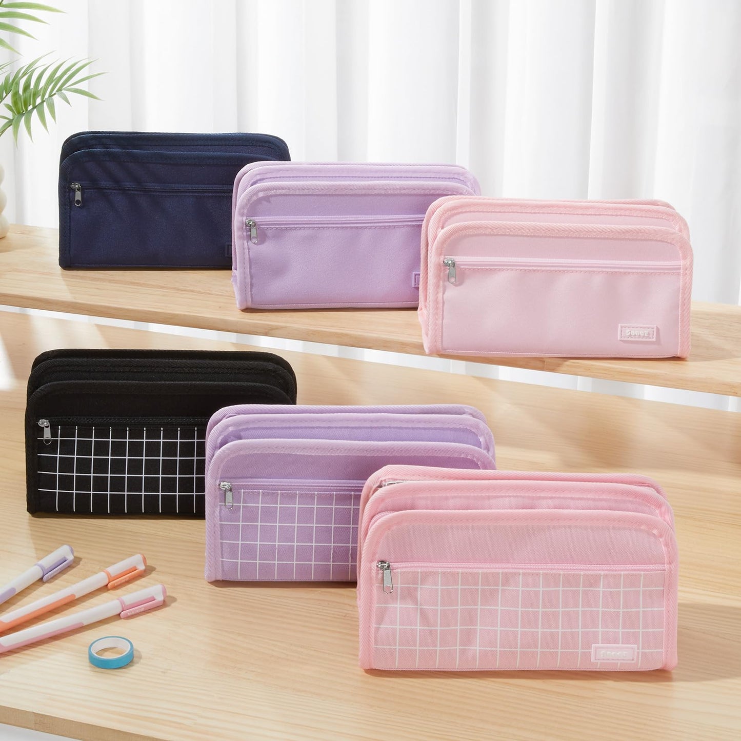 Sooez Large Pencil Case, Big Capacity Pencil Pouch Pen Bag with 3 Compartment, Portable Canvas Stationery Organizer with Zipper, Cute Aesthetic School Supplies for Teen Girls Boy College, Navy Blue