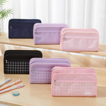 Sooez Large Pencil Case, Big Capacity Pencil Pouch Pen Bag with 3 Compartment, Portable Canvas Stationery Organizer with Zipper, Cute Aesthetic School Supplies for Teen Girls Boy College, Navy Blue