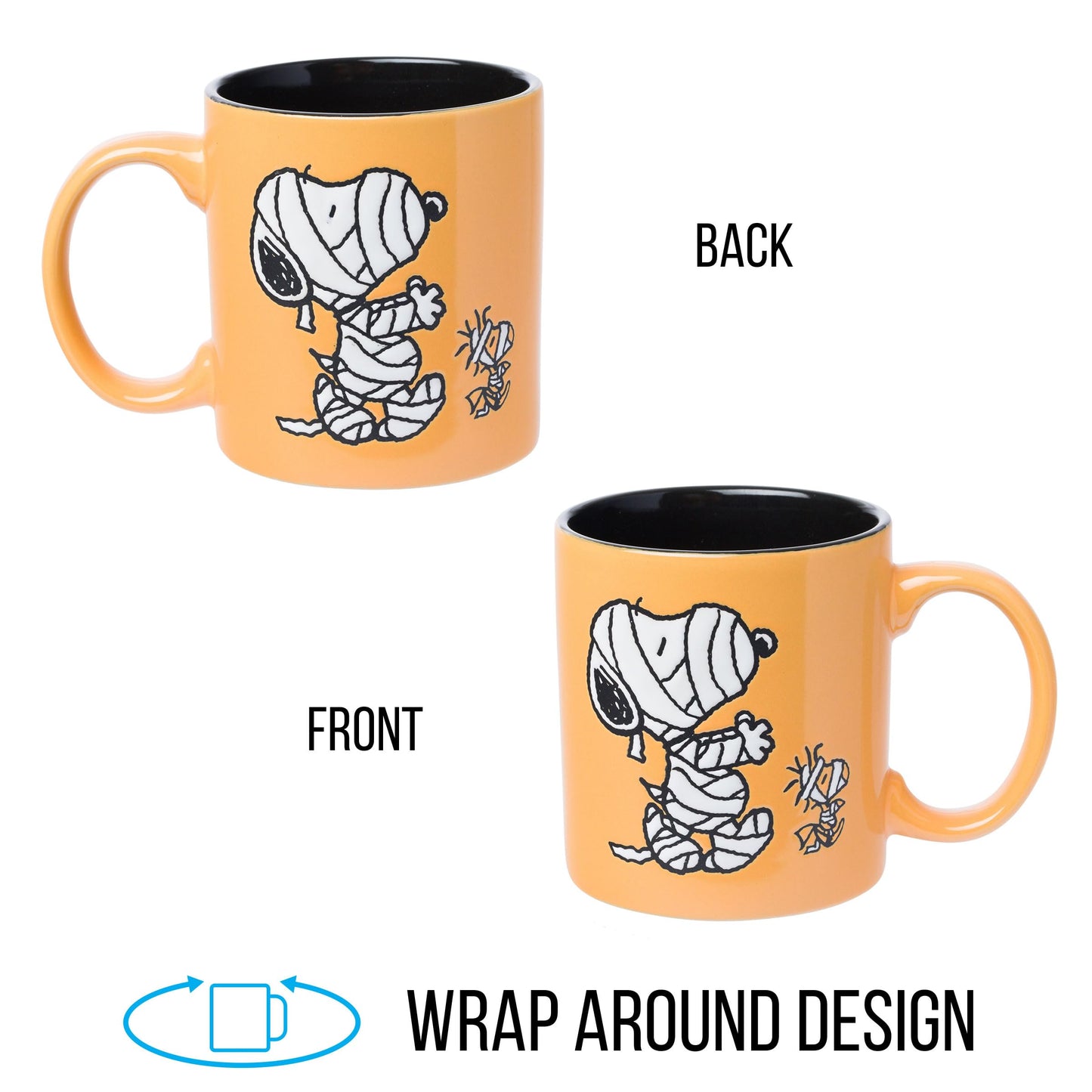 Silver Buffalo Peanuts Mummy Wax Resist Ceramic Mug Featuring Snoopy and Woodstock, 20 Ounces