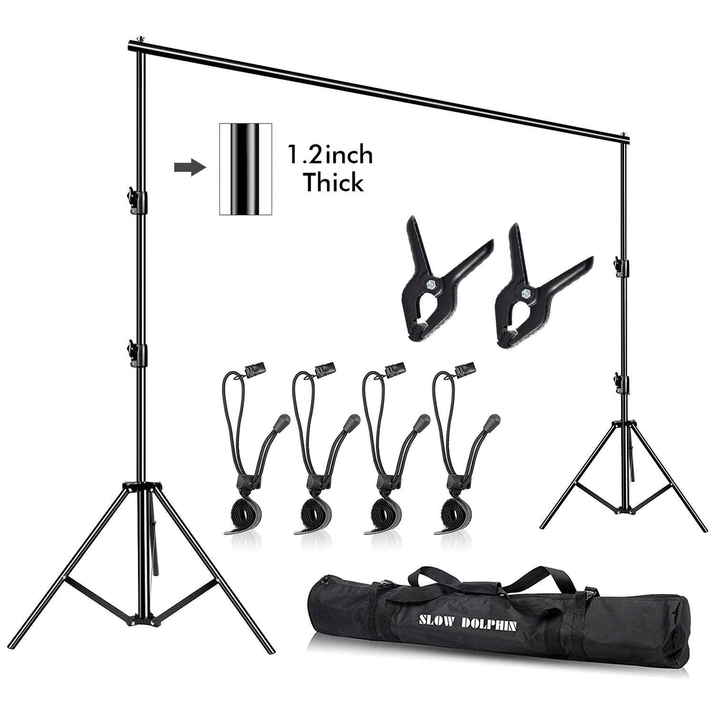 Slow Dolphin Photo Video Studio 10ft (W) x 9.2ft (H) Heavy Duty Adjustable Photography Backdrop Stand Background Support System Kit with Carry Bag, Aluminum, 4 Cross Bars, 2 Support Stands, Clamps