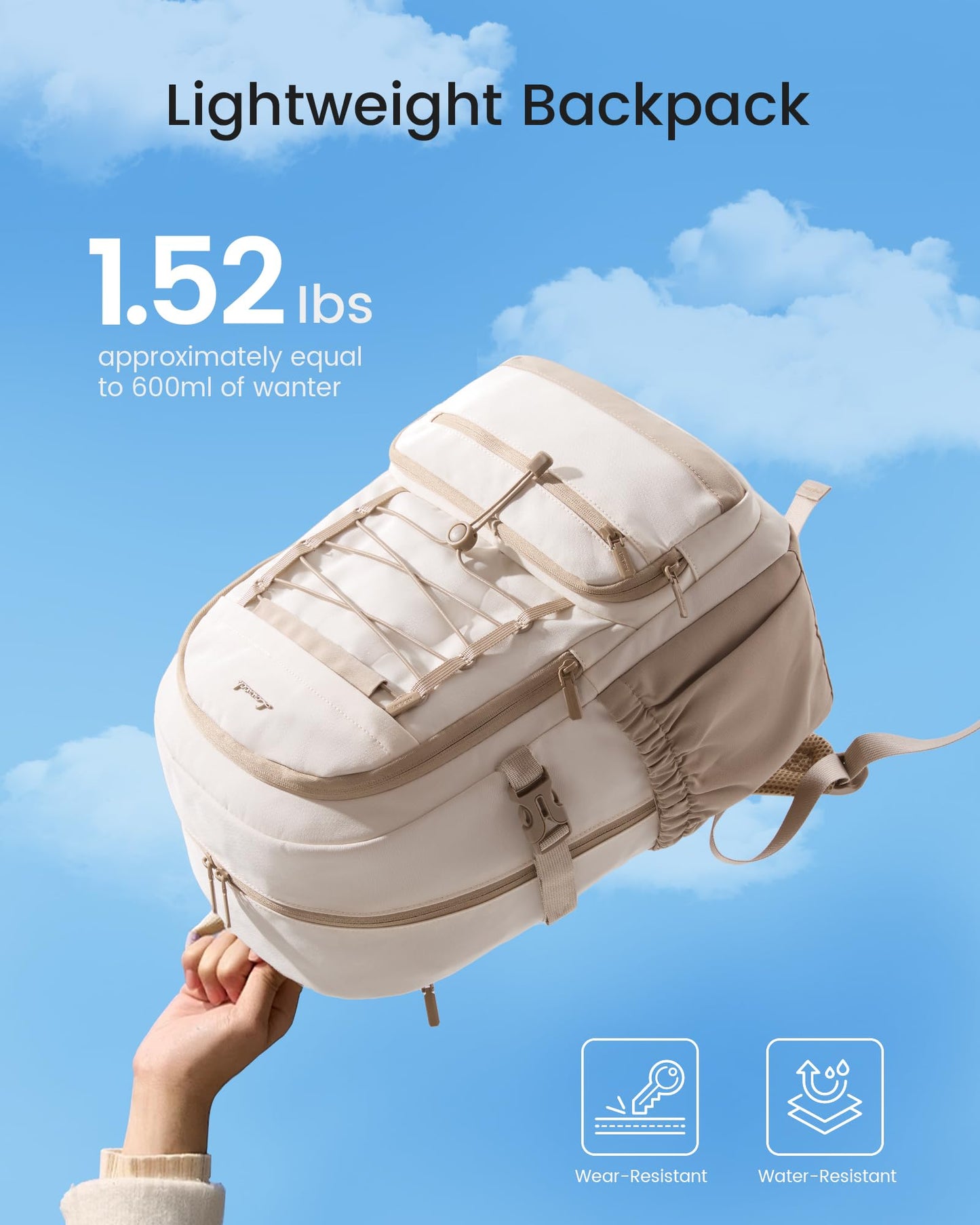 LOVEVOOK School Backpack for Teen Girls, Large Capacity College Bookbag with Water Bottle Holder, Cute Laptop Backpack Purse for Women, Lightweight Daily Backpack, Gift for Her, Off White-Lavender