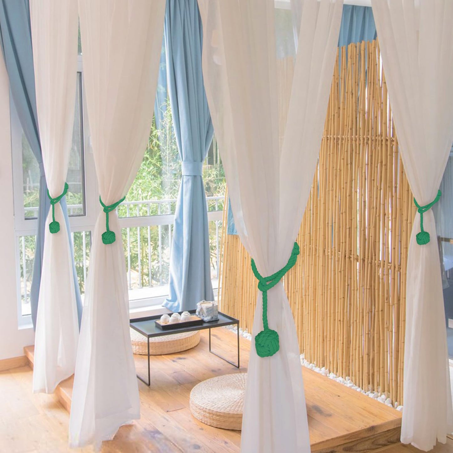 Ushomin Curtain Tiebacks, 2 Packs Heavy Duty Tiebacks, Indoor/Outdoor Decorative Tie Knot Curtain Holdbacks (Green)
