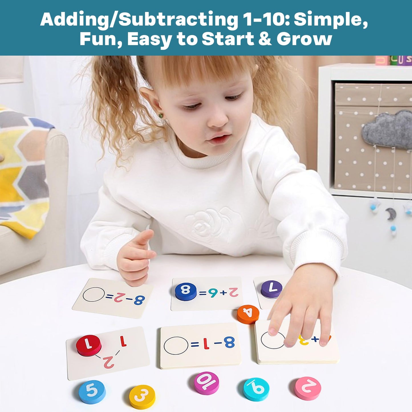 Montessori Digital Operation Cards 54 Cards with 108 Faces Addition & Subtraction Games for Toddlers Early Math Learning Toys with Mnemonic Table