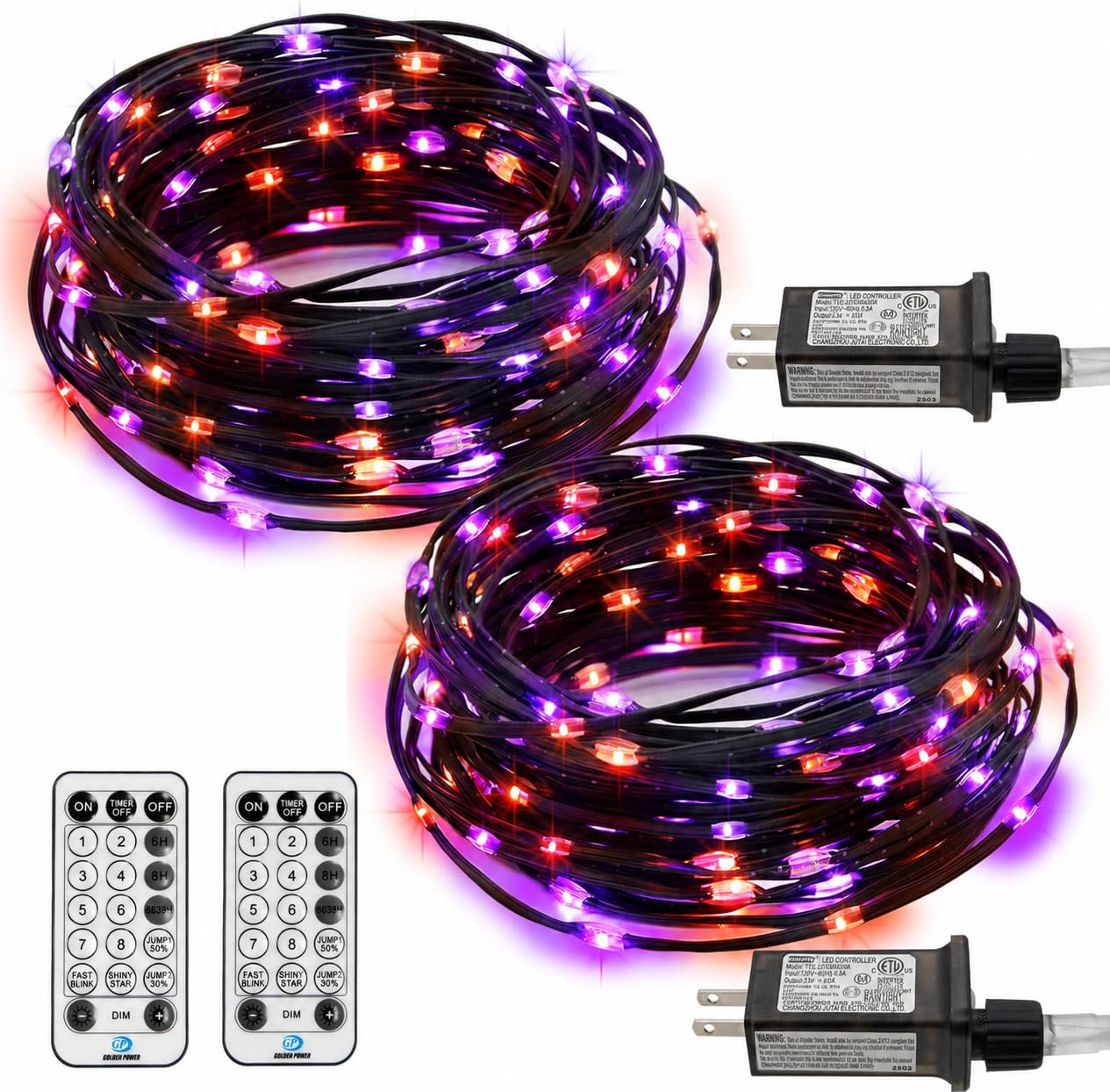 2 Pack Halloween Fairy Lights Plug in, 33Ft 100 LED Micro Starry String Lights with Remote Timer 8 Modes, IP68 Full Waterproof Twinkle Lights for Indoor Halloween Decor (Orange Purple)