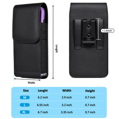 ACCKUO Leather Phone Holster with Strong Metal Belt Clip and Magnetic Closure Compatible with Samsung Galaxy S25/S24/S23/S22/S21/S20 Ultra, XL-Black
