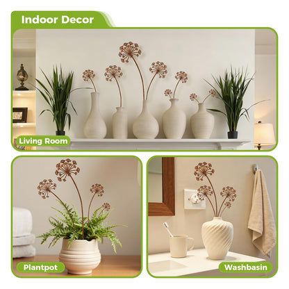 KODIBO 5-Pack Garden Stakes Decorative, Metal Dandelion Yard Stakes Outdoor Decor, Antique Rust Patina Yard Art, Rustic Garden Accents for Lawn, Border, Planters, Patio & Front Yard Landscaping