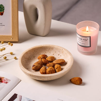Natural Marble Travertine Ring Dish Jewelry Tray 5.5" for Women, Marble Trinket Dish for Key Earring Nightstand, Mother's Day Engagement Birthday Gift - Beige Travertine