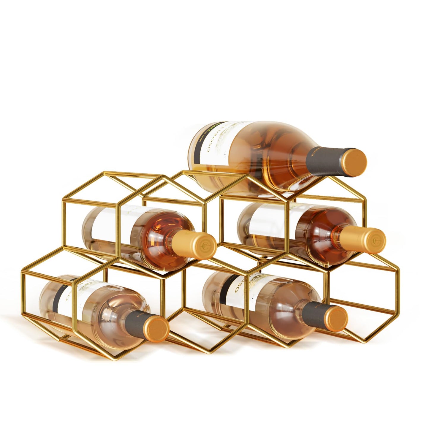 Urban Deco Small Gold Wine Rack 9 Bottle Holder Countertop - No Need Assembly Modern Metal Wire Wine Storage for Counter Top Table Top Coffee Bar Kitchen