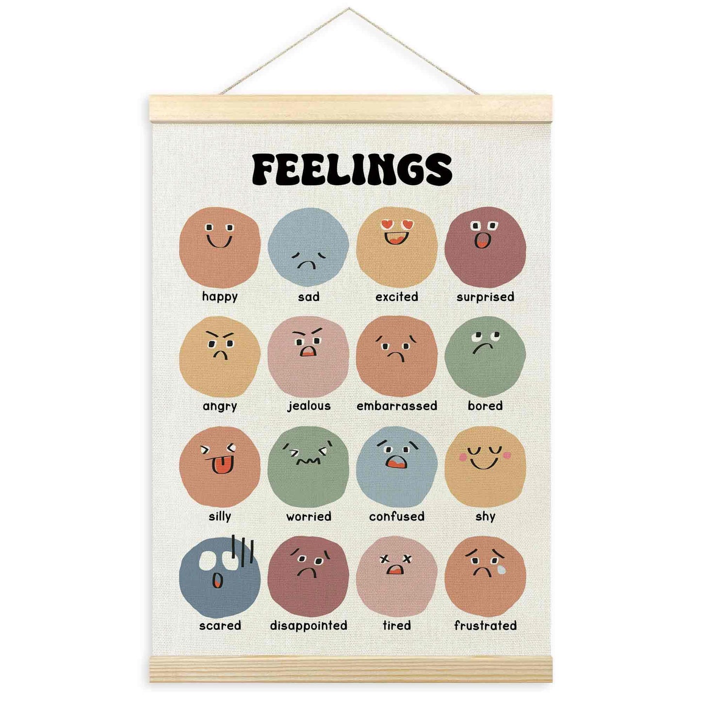 TLESKE Boho Classroom Feelings Emotions Chart Poster Hanger Frame for Toddlers Kids, Homeschool Hanging Wall Art Room Decor for Nursery Playroom, Preschool Prek Learning Educational Poster, 12x16