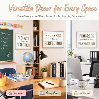 Classroom Signs Wall Art, Progress Over Perfection Growth Mindset Poster for Kids Students, Teacher Decor for Classroom, Inspirational School Office Homeschool Room Decor (14"L x 11"W Unframed, Unframed)