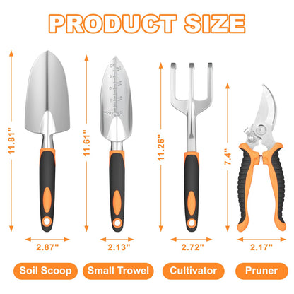 Ocean Ice Garden Tool Set, 4Pcs Aluminum Heavy Duty Gardening Tool Set, Include Shovel, Transplant Trowel, Hand Cultivator and Shear with Rubberiz NonSlip Ergonomic Handle, Gardening Kit for Women Men