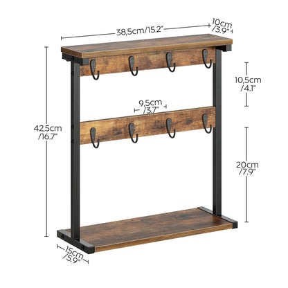 YATINEY Coffee Mug Holder for Counter, 2 Tier Mug Tree Rack, with 8 Hook and 2 Open Shelves, Vintage Mug Holder Stand for Home Kitchen, Rustic Brown MH43BR