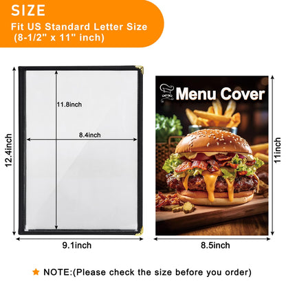 Restuarant Menu Covers,10 PCS 4 Page 8 View Transparent Leather Menu Covers 8.5X11 inch, Homeschool Supplies and Restaurant Supplies (Black*10)